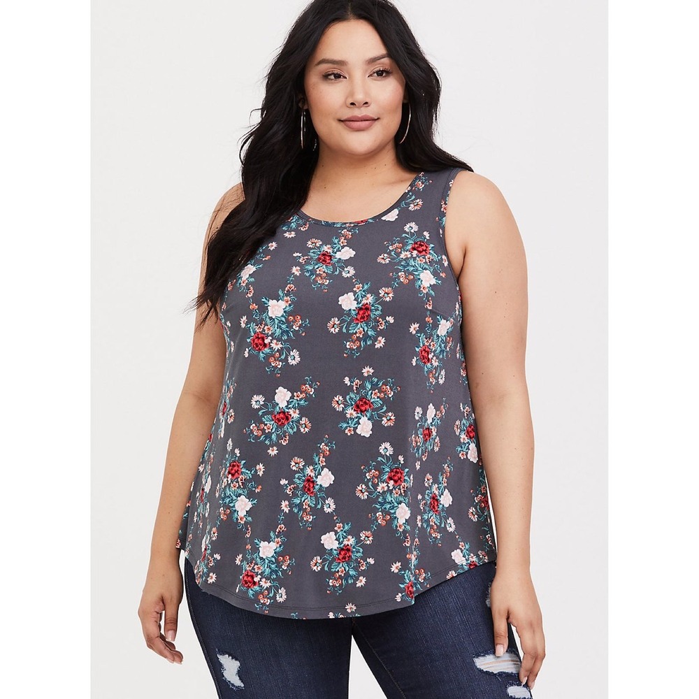 Torrid GREY FLORAL CREPE TANK size 2